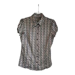 Apt 9 Womens PETITE MEDIUM Geometric Short Sleeve Collared Button Up READ